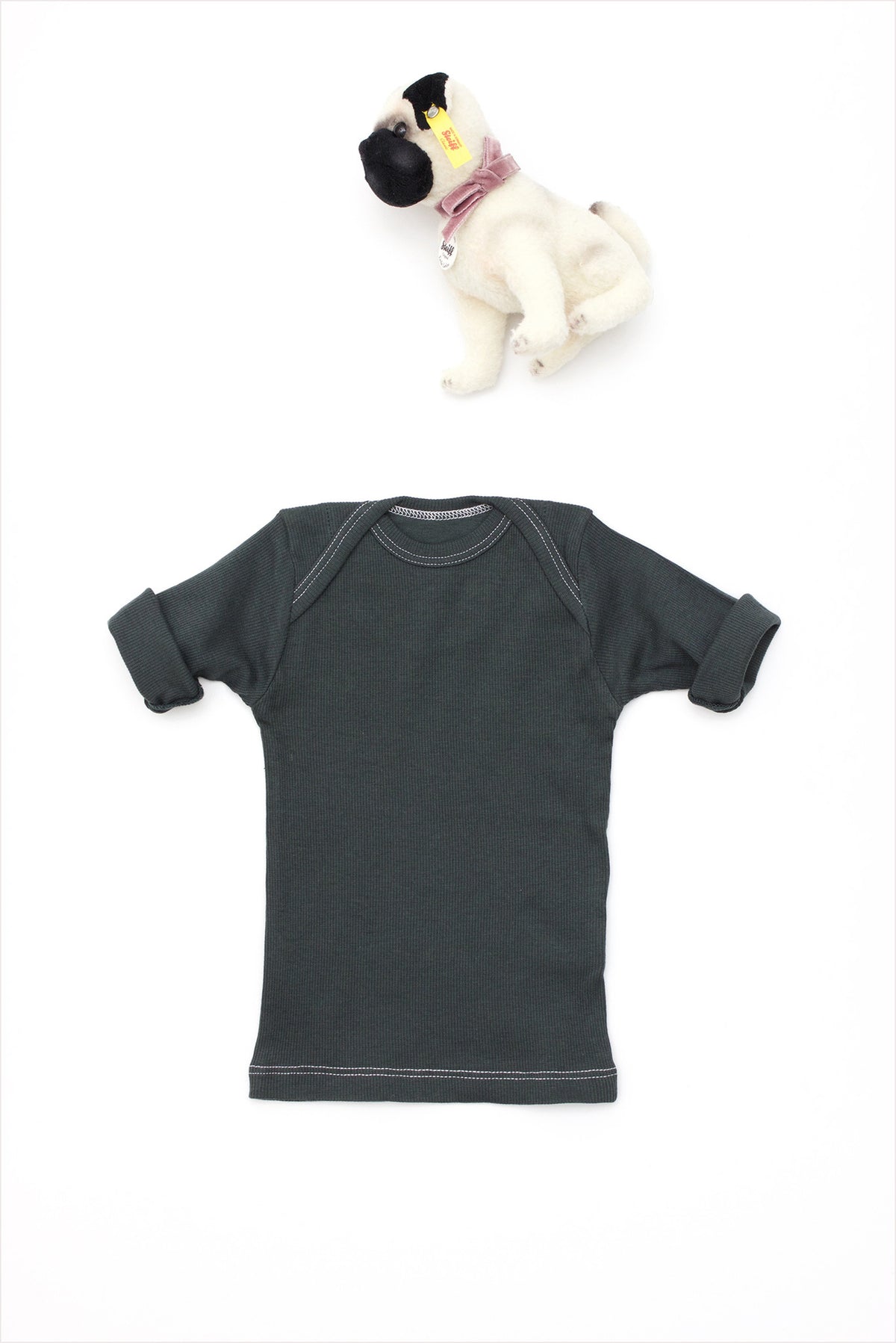 Rib Lap Shoulder Tee Short Sleeve Charcoal