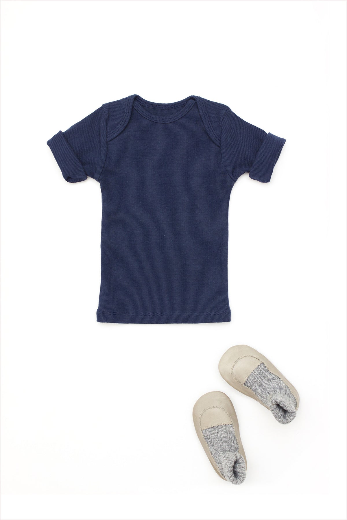 Rib Lap Shoulder Tee Short Sleeve Navy