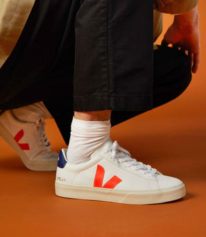 Veja Mens Campo Sneaker Extra White Fluorescent Orange Cobalt